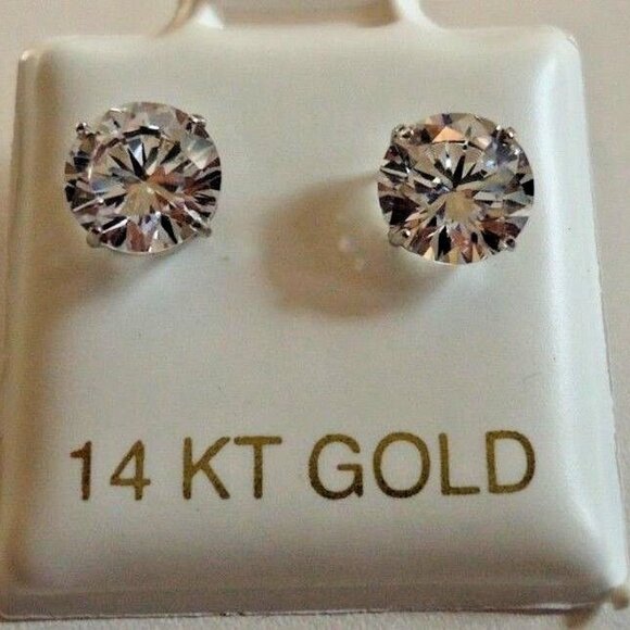 1 CARATS ROUND SIMULATED DIAMOND STUD EARRINGS 14K SOLID WHITE GOLD - Picture 4 of 7